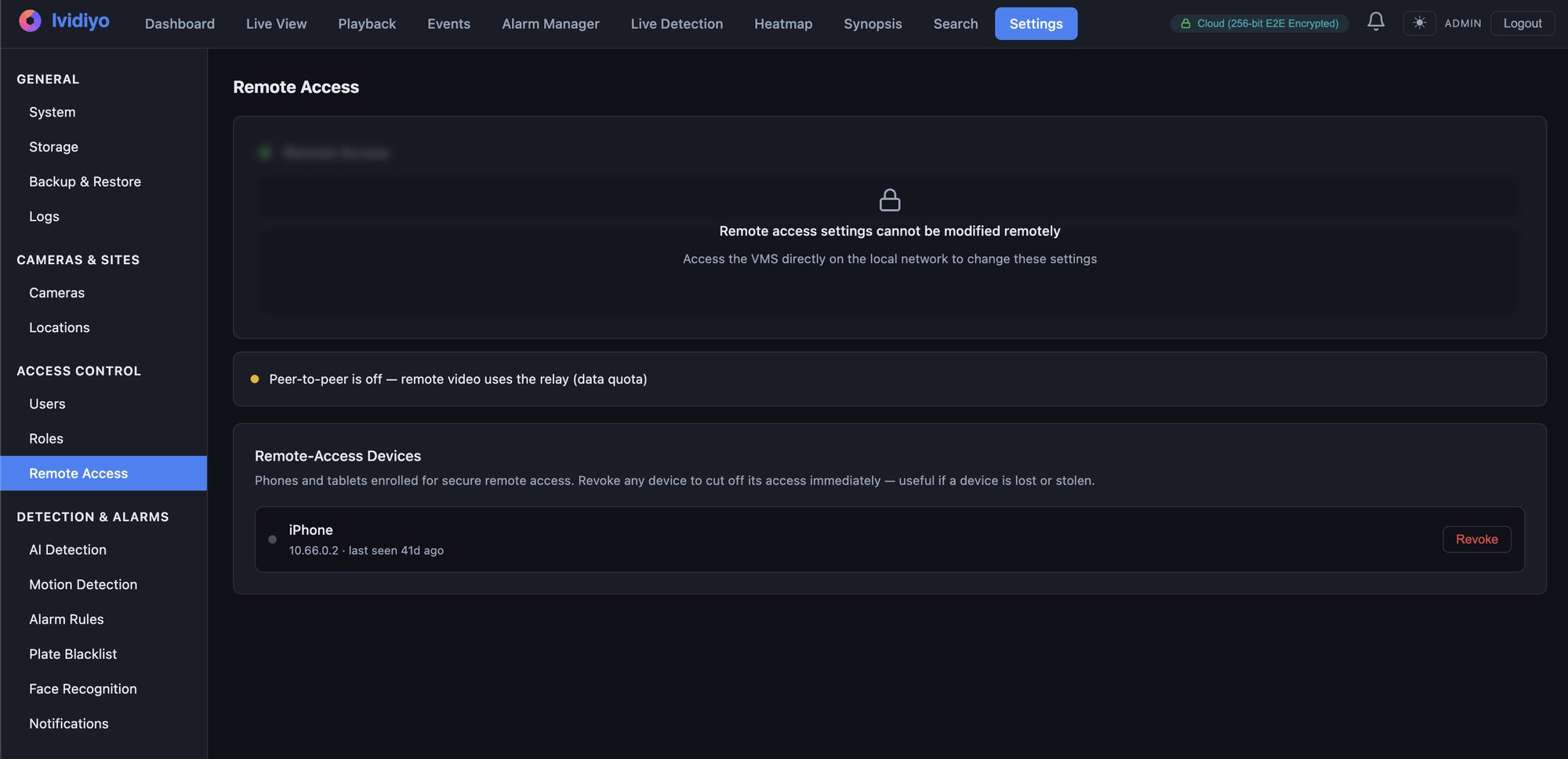 Detection Zones — configurable zones and settings